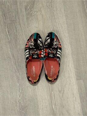 adidas Black Floral Slip-On Sneakers with Pink Accents